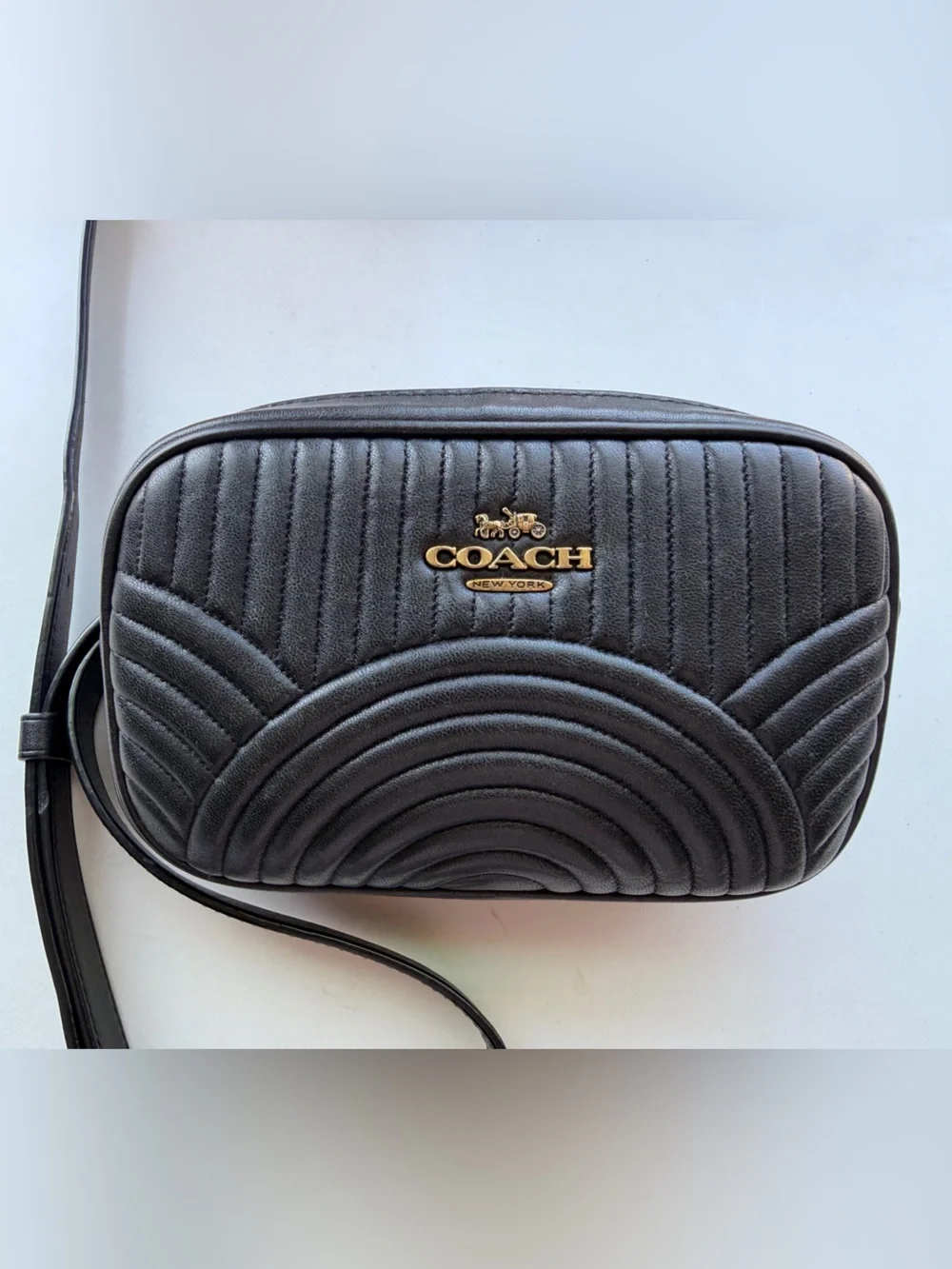 COACH Black Quilted Leather Small Crossbody Bag with Gold Logo SPECIAL EDITION